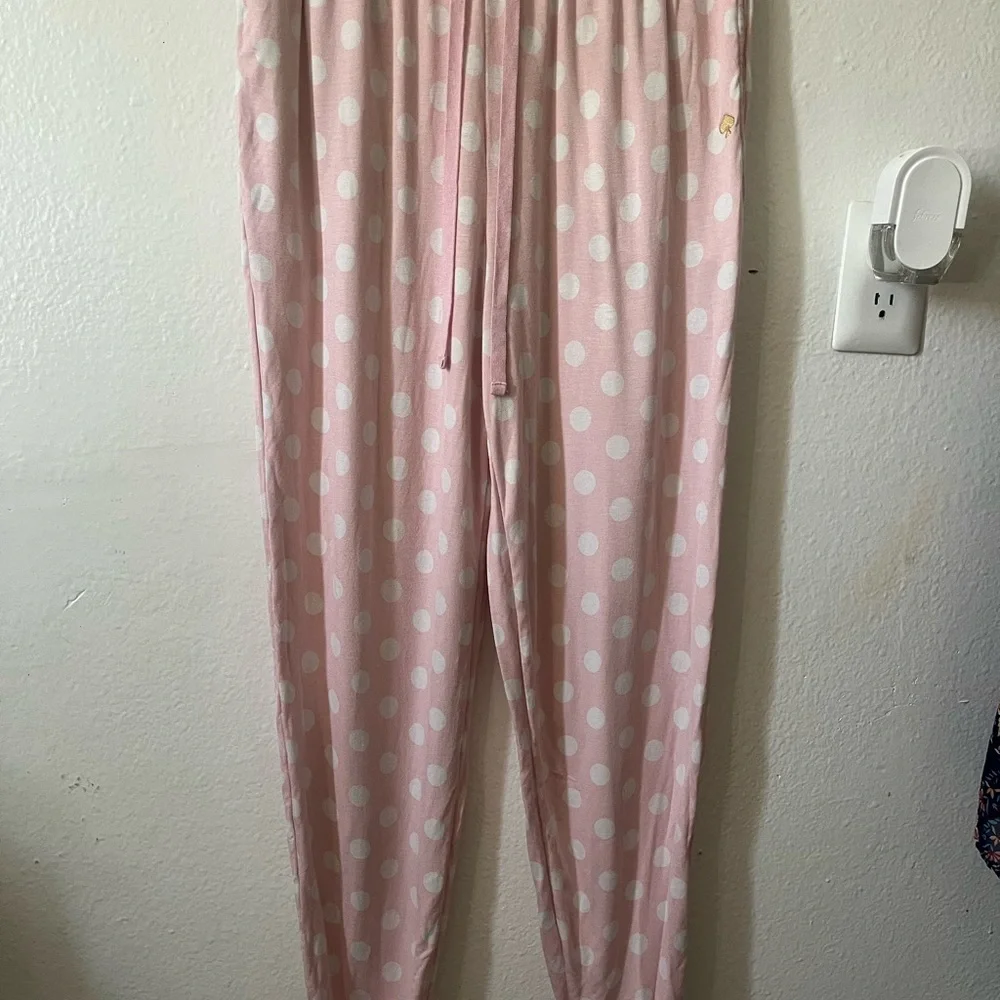 ✨kate spade Light Pink & White Polka Dot Drawstring Lounge Pants - Picture 2 of 8